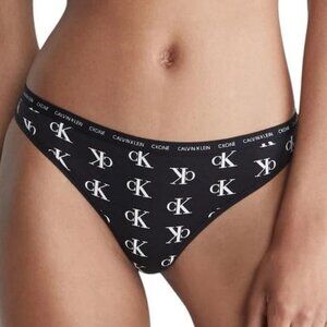 Calvin Klein CK One Women's Cotton Thong Panty Underwear, Black Logo, Large